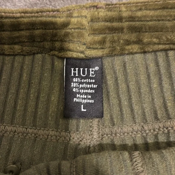 Olive green Hue stretchy leggings corduroy look size large - Picture 2 of 4